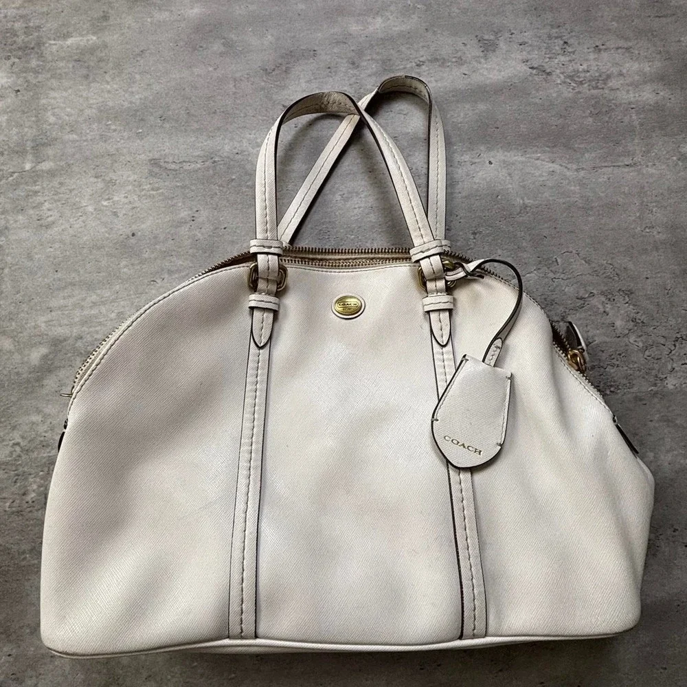 COACH Peyton Cora Dome Satchel Women OS Sand F25671 Saffiano Leather Bag